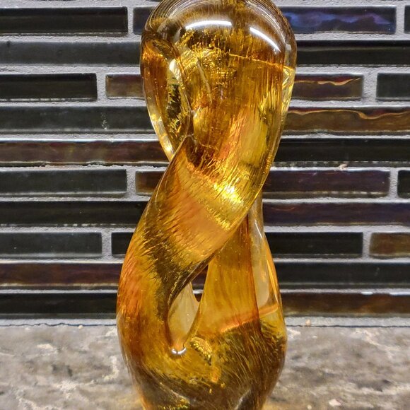 Vintage Murano Style Amber Glass Studio Art Twisted Sculpture 6" Hand Blown MCM - Picture 2 of 11